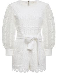 Maje Belted Guipure-lace Playsuit White