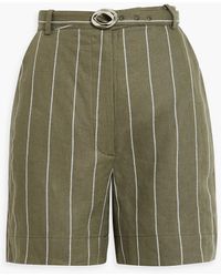 Nicholas - Lavinia Belted Striped Linen-blend Shorts - Lyst