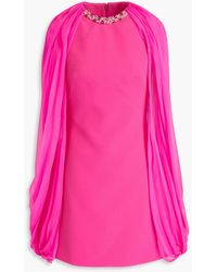 Safiyaa - Cape-effect Embellished Silk-chiffon And Crepe Mini Dress - Lyst