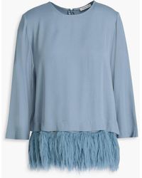 By Malene Birger - Feather-Trimmed Satin-Crepe Top - Lyst