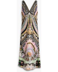 CAMILLA - Crystal-Embellished Printed Silk-Satin Midi Dress - Lyst