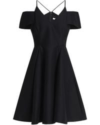 Halston - Flared Cold-Shoulder Cotton And Silk-Blend Dress - Lyst