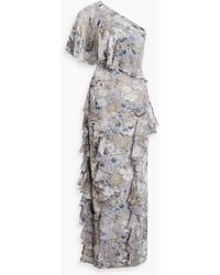 Mikael Aghal - One-shoulder Ruffled Floral-print Chiffon Gown - Lyst