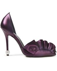 Roger Vivier - Crystal-embellished Ruffled Metallic Leather Pumps - Lyst