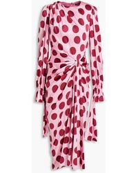 Dolce & Gabbana - Draped Polka-dot Stretch-silk Satin Midi Dress - Lyst