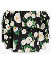Carolina Herrera - Off-The-Shoulder Floral-Print Cotton-Blend Poplin Top - Lyst