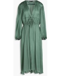 Maje - Tie-Detailed Cupro-Satin Midi Dress - Lyst