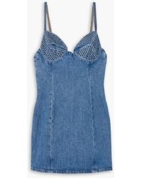 Area - Crystal-embellished Polka-dot Denim Mini Dress - Lyst