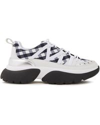 Maje Metallic Leather-trimmed Gingham Woven Trainers Black