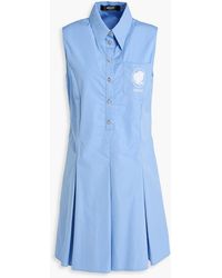 Versace - Embroidered Pleated Cotton-Poplin Mini Shirt Dress - Lyst