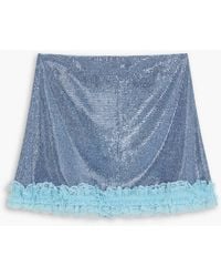 Self-Portrait - Christopher Kane Lace-Trimmed Crystal-Embellished Fishnet Mini Skirt - Lyst