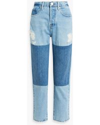 FRAME - Le Original Distressed Patchwork High-rise Straight-leg Jeans - Lyst
