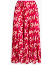 RED Valentino - Pleated Printed Crepe De Chine Midi Skirt - Lyst