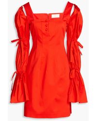 Sara Battaglia - Tie-detailed Stretch-cotton Poplin Mini Dress - Lyst