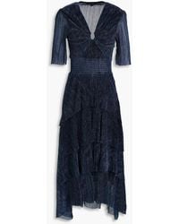Maje - Embellished Tiered Metallic Plissé-Tulle Midi Dress - Lyst