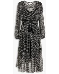 Sandro - Angela Belted Printed Silk-voile Midi Dress - Lyst
