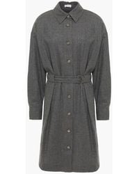 Brunello Cucinelli - Belted Bead-embellished Wool-blend Flannel Shirt Dress - Lyst
