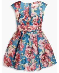 Zimmermann - Belted Floral-print Linen And Silk-blend Mini Dress - Lyst