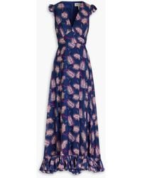 Saloni - Emma Ruffled Printed Cotton And Silk-blend Maxi Dress - Lyst