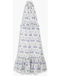 Agua Bendita - Saba cometa neckholder-midikleid aus bedrucktem leinen mit rüschen - Lyst