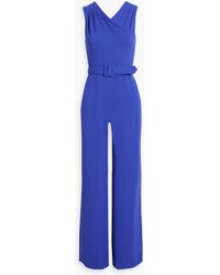 Badgley Mischka - Belted Pleated Crepe Jumpsuit - Lyst