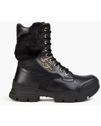 Love Moschino - Faux Fur-trimmed Faux-leather Combat Boots - Lyst