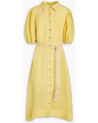 Lisa Marie Fernandez - Pouf Belted Linen-blend Gauze Midi Shirt Dress - Lyst