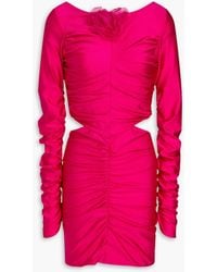 GIUSEPPE DI MORABITO - Gerafftes minikleid aus stretch-jersey mit floralen applikationen und cut-outs - Lyst