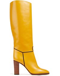 Victoria Beckham Valentina Suede-trimmed Leather Boots - Yellow