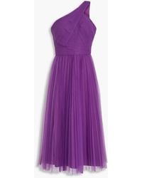 Zac Posen - One-shoulder Pleated Tulle Midi Dress - Lyst