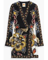 FARM Rio - Floral-Print Crepe Mini Wrap Dress - Lyst
