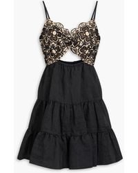 Sandro - Cutout Macramé Lace-paneled Linen-blend Mini Dress - Lyst