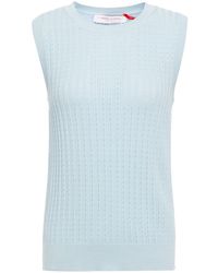 Carolina Herrera Pointelle-knit Silk And Cotton-blend Vest - Blue