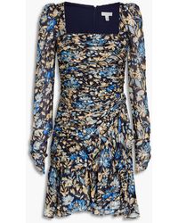 ML Monique Lhuillier - Ruched Floral-print Metallic Fil Coupé Mini Dress - Lyst