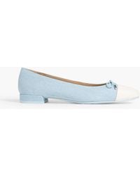 Stuart Weitzman - Sleek Bow Leather-trimmed Denim Ballet Flats - Lyst