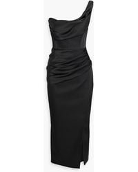 Rachel Gilbert - Duke drapiertes midikleid aus satin mit asymmetrischer schulterpartie - Lyst