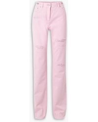 Versace - Distressed Embellished Mid-rise Straight-leg Jeans - Lyst