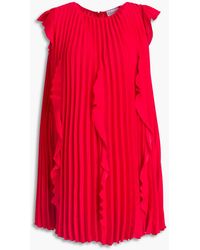 Red(V) - Pleated Ruffled Crepe De Chine Mini Dress - Lyst
