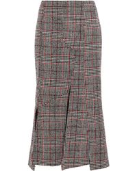 McQ Fringed Prince Of Wales Checked Wool-blend Midi Skirt Grey - Gray