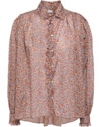 Maje Ruffle-trimmed Floral-print Cotton-voile Shirt Antique Rose - Pink