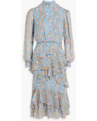 Saloni - Isa Ruffled Printed Silk-chiffon Midi Dress - Lyst