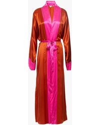 RHODE Anais Belted Two-tone Silk-blend Satin Kimono - Brown