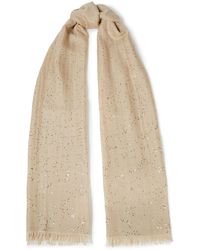 Brunello Cucinelli Sequin-embellished Cashmere And Silk-blend Gauze Scarf - Natural