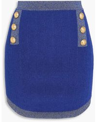 Balmain - Embellished Metallic Ribbed-Knit Mini Skirt - Lyst