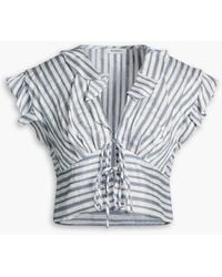 Sandro - Cropped Ruffled Striped Linen-blend Top - Lyst