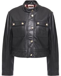 Sandro Teodor Cropped Quilted Leather Jacket Black