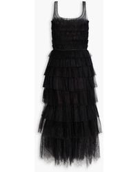 Costarellos - Kali Crystal-Embellished Tiered Plissé Tulle And Chantilly Lace Gown - Lyst