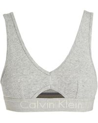 Calvin Klein Cutout Mélange Cotton-jersey Sports Bra - Grey