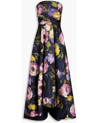 THEIA - Mirabel Strapless Pleated Floral-print Twill Gown - Lyst