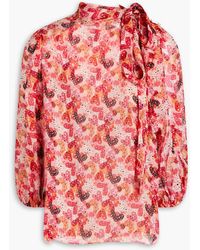 RED Valentino - Bow-detailed Printed Silk-chiffon Blouse - Lyst